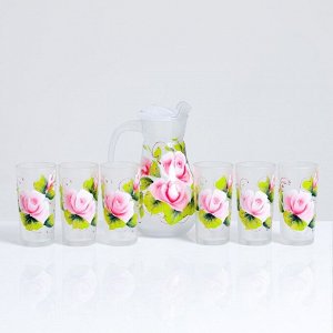 Набор для сока с подносом "Розы" художественная роспись, 6 стаканов 1250/200 мл, микс