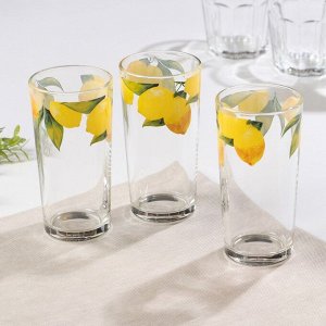 Набор стеклянных стаканов Доляна «Лимоны», 230 мл, 3 шт