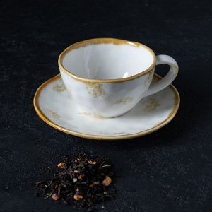 Чайная пара керамическая Доляна «Космос», чашка 230 мл, блюдце d=16 см, цвет белый
