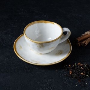 Чайная пара керамическая Доляна «Космос», чашка 230 мл, блюдце d=16 см, цвет белый
