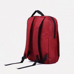 Рюкзак молодёжный из текстиля на молнии, 3 кармана, с USB, цвет красный