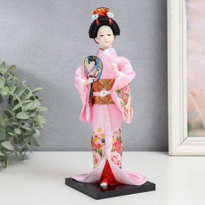 Кукла коллекционная "Японка в розовом кимоно с опахало" 25х9,5х9,5 см