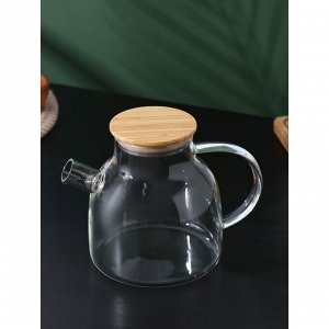Чайник стеклянный заварочный с бамбуковой крышкой и металлическим фильтром BellaTenero «Эко», 1,2 л