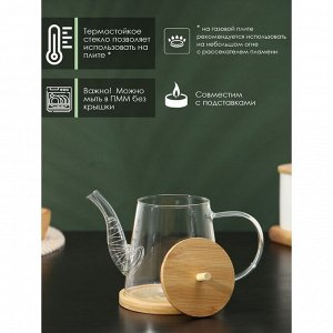 Чайник заварочный стеклянный с бамбуковой крышкой и металлическим фильтром BellaTenero «Бамбук», 600 мл, 19?11,3?12,2 см