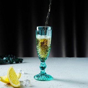 Бокал стеклянный для шампанского Magistro «Ла-Манш», 160 мл, 7x20 см, цвет бирюзовый