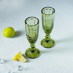 Набор бокалов стеклянных для шампанского Magistro «Ла-Манш», 160 мл, 7?20 см, 2 шт, цвет зелёный
