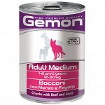 Gemon Dog Medium консервы для собак средних пород кусочки говядины с печенью 415г
