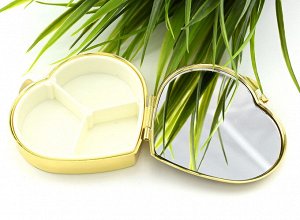 Бокс для лекарств Сердце на 3 отсека, с камнем сфенит, золотистый