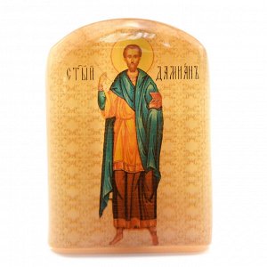 Икона из селенита с подставкой "Святой Дамиан" арка большая, 50*30*65мм