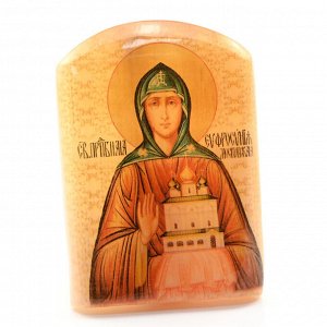 Икона из селенита с подставкой "Св.Евфросиния Московская" арка большая, 50*30*65мм