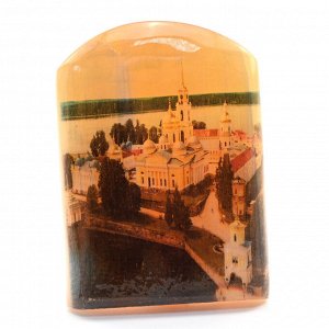 Икона из селенита с подставкой "Нило-Столобенский Монастырь" арка большая, 50*30*65мм