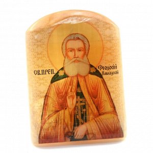 Икона из селенита с подставкой "Святой Феодосий Кавказский" арка большая, 50*30*65мм