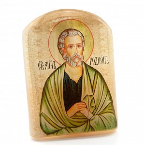 Икона из селенита с подставкой "Святой Родион" арка большая, 50*30*65мм