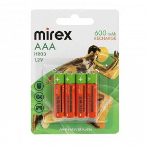 Аккумулятор Mirex, Ni-Mh, AAA, HR03-4BL, 1.2В, 600 мАч, блистер, 4 шт.