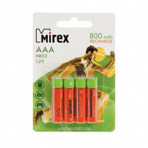 Аккумулятор Mirex, Ni-Mh, AAA, HR03-4BL, 1.2 В, 800 мАч, блистер, 4 шт.