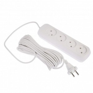 Удлинитель Luazon Lighting ECO, 4 розетки, 10 м, 10 А, 2200 Вт, ПВС 2x0.75 мм2, без заземления, белый