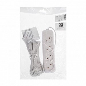 Удлинитель Luazon Lighting ECO, 4 розетки, 10 м, 10 А, 2200 Вт, ПВС 2x0.75 мм2, без заземления, белый