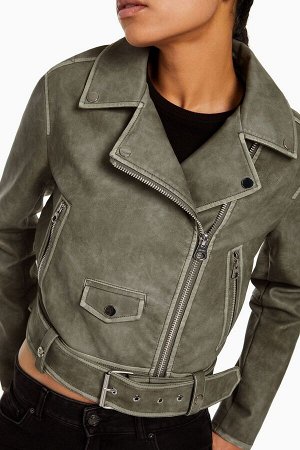 Байкерская куртка из бледной искусственной кожи с поясом 03223707