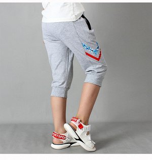 Спортивные бриджи с полосками, карманами и эластичным поясом с завязками, для мальчика, цвет серый