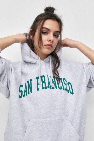 Женский серый свитшот колледжа с капюшоном и надписью "Сан-Франциско" 03593306