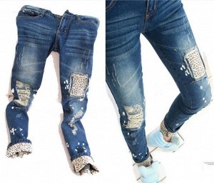 Брюки Брюки джинсовые женские, утепленные с разрывами, цвет: НА ФОТО, материал: смесь хлопка. Размер: S, M, L, XL, 2XL