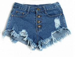 Шорты Шорты джинсовые женские с разрывами, цвет: СИНИЙ, материал: смесь хлопка. Размер: S, M, L, XL