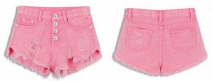 Шорты Шорты джинсовые женские с разрывами, цвет: РОЗОВЫЙ, материал: смесь хлопка. Размер: S, M, L, XL
