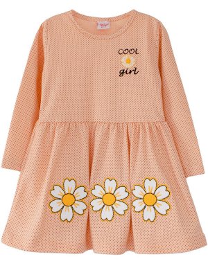 Платье для девочки, длинный рукав, цвет персиковый