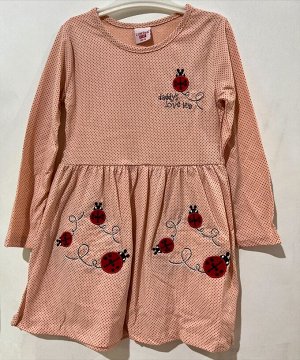Платье для девочки, длинный рукав, цвет персиковый