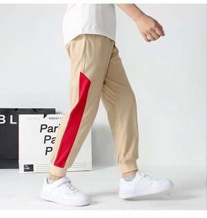 Спортивные брюки с принтом, карманами и эластичным поясом на завязках, для мальчика, цвет бежевый/красный