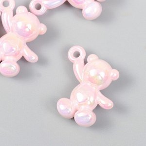 Декор для творчества пластик "Перламутровый мишка с петелькой" бело-розовый 3х1,4х3,1 см