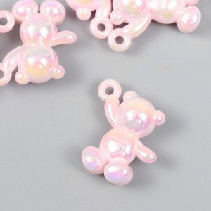 Декор для творчества пластик "Перламутровый мишка с петелькой" нежно-розовый 3х1,4х3,1 см