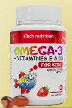ATech nutrition Биологически активная добавка к пище «OMEGA-3 + vitamins E&amp;D3» For Kids, 60 капсул