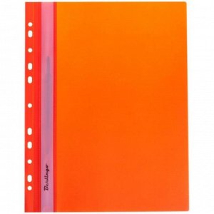 Папка скоросшиватель с перфорацией А4, 180 мкм Berlingo, оранжевая, пластиковая, с прозрачным верхом