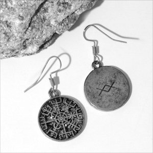 Серьги «Асгард» символы, цвет чернёное серебро