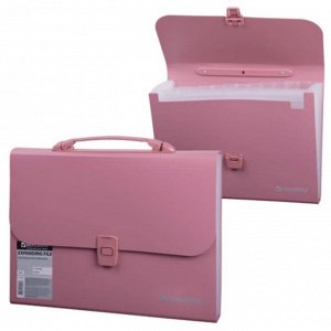 Портфель пластиковый А4, 327х254х30мм, стандартная фактура, 13 отделений, пластиковый индекс, розовый