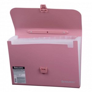 Портфель пластиковый А4, 327х254х30мм, стандартная фактура, 13 отделений, пластиковый индекс, розовый