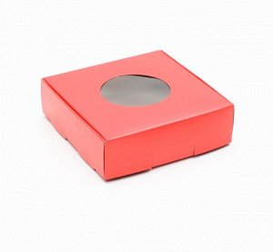 Коробка для печенья, с окном, красная, 10 х 10 х 3 см набор 5 шт