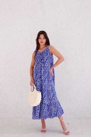 Платье Мальдивы для пляжа и фотосъёмки сине-белое