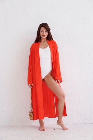 Кимоно длинное красно-оранжевое