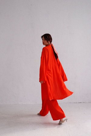 Костюм из кимоно и брюк-палаццо красно-оранжевый