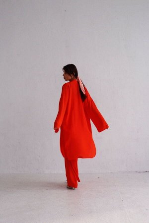 Костюм из кимоно и брюк-палаццо красно-оранжевый