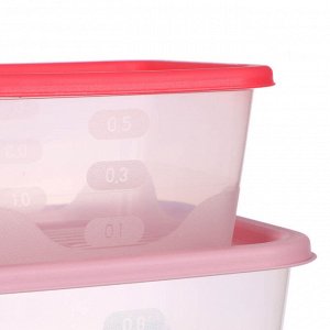 Набор контейнеров для продуктов 3шт, квадратные (0,63л+1,1л+1,7л), пластик