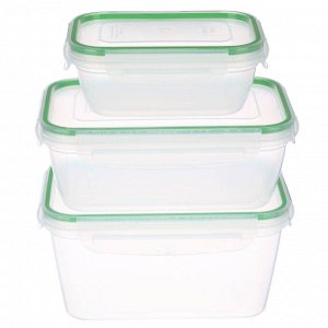 Набор контейнеров для продуктов герметичных с защелками 3шт (0,47л; 1л; 1,47л), пластик