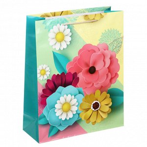 Пакет подарочный бумажный, Цветы, 26х32х10см, 4 дизайна