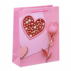 Пакет подарочный бумажный, Сердца, 26х32х10см, 4 дизайна