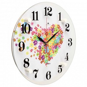 Часы настенные 30х30см "Сердце из цветочков", ДВП, стекло, пластмасса, металл, 1xАА, арт. 3030-022