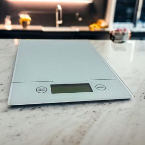 Весы кухонные электронные до 5 кг, стекло+пластик, 14см*19.4см*1.3cm(белый)