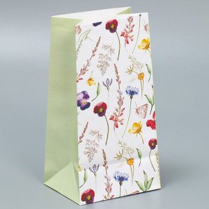 Дарите Счастье Пакет подарочный без ручек «Цветы», 10 x 19.5 x 7 см