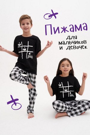 Пижама детская короткий рукав с брюками с принтом КРЕСТИКИ-НОЛИКИ